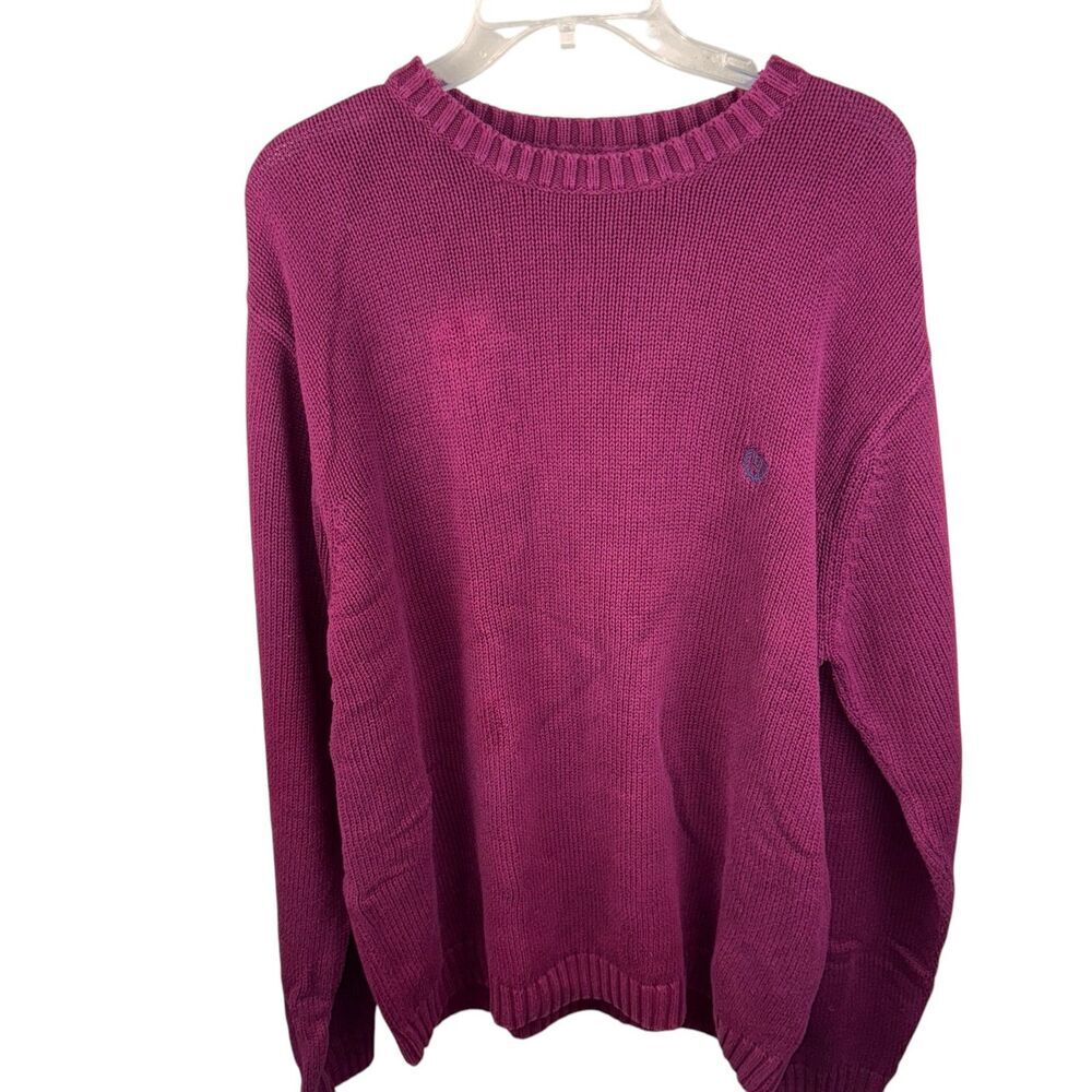 VTG. Chaps Ralph Lauren Sweater Mens XL Red Burgundy Cable‎ Knit Crest Logo
